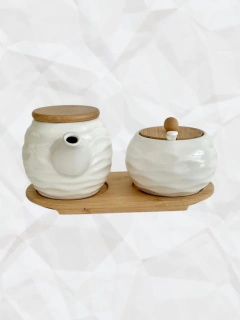 set lechera o tetera y azucarera cerámica linea bambu