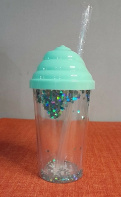 Vaso glitter tapa helado - comprar online