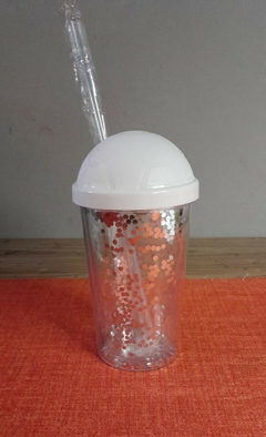 Vaso glitter tapa fútbol 350 c.c