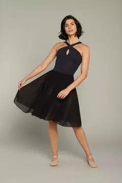 Saia Crepe Midi Godê com elástico interno na cintura-Preta