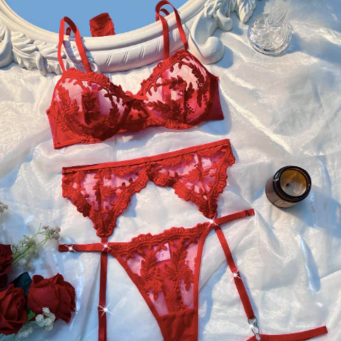 Conjunto con arnés Bordado Rojo