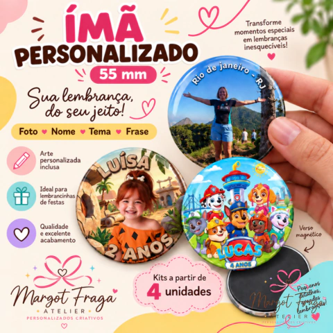 Ímã de Geladeira Personalizado 55 mm com Foto ou Arte do Cliente