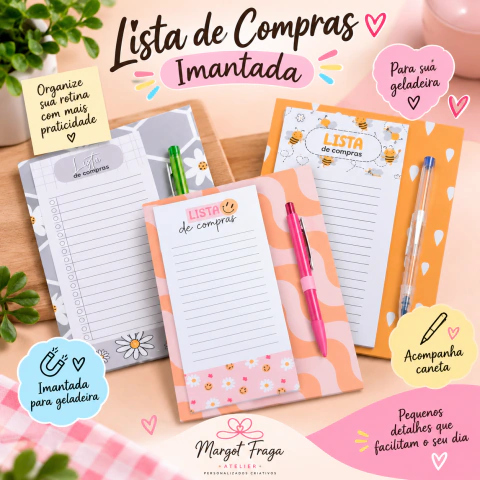 Lista de Compras Imantada com Caneta e Bloco Destacável