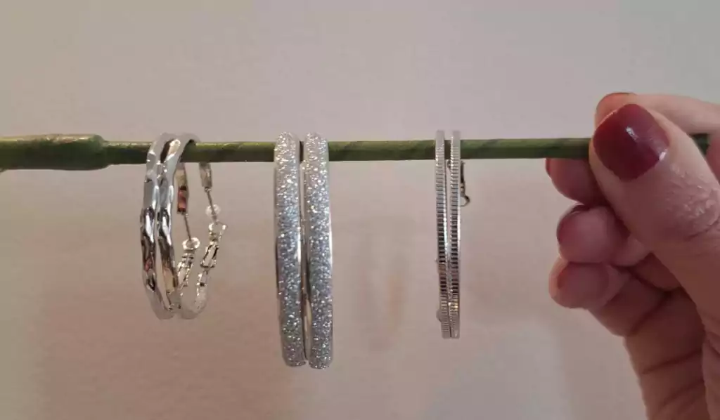 Coleção Luxuosa - Bijuteria Fina - Brincos Trio de Argolas Trabalhadas Prata