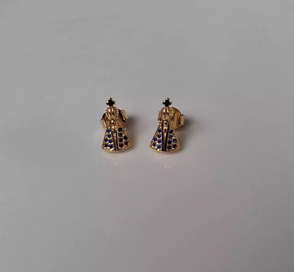 Coleção Sempre Bella - Semijoias - Brinco de Zirconia Nossa Senhora Pedra Azul