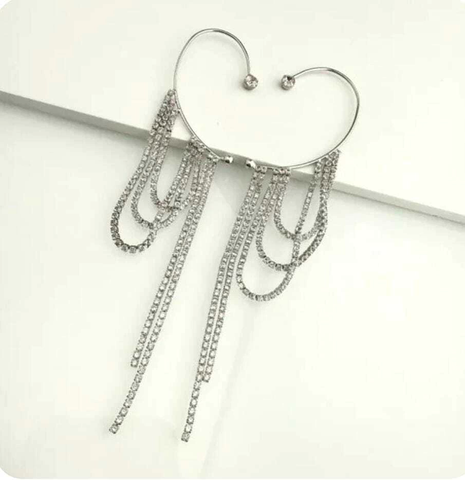 Coleção Ousadas: Brinco Earcuff Cortina Strass Prata