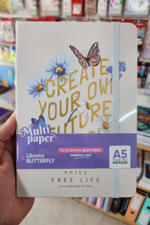 Libreta A5 Tapa Dura Multipaper Butterfly - 96 Hojas Rayadas (Papel Beige)