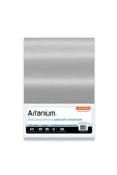 Vinilo Autoadhesivo Plateado Metalizado A4 Artanium (Por Unidad)