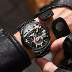 CURREN Reloj Hombre Black Cronógrafo Acero Reloj Pulsera Visualización de Fecha - comprar online