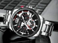 CURREN Reloj Hombre Grey-Melange Cronógrafo Acero Pulsera Visualización de Fecha en internet