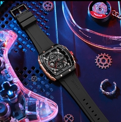 CURREN Reloj Hombre Casual Deportivo Black-Square Cronógrafo Acero Pulsera Visualización de Fecha en internet