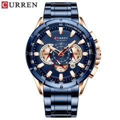 CURREN Reloj Hombre Blue Cronógrafo Acero Pulsera Visualización de Fecha