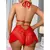 Body Teddy Halter em Renda Floral Detalhes em Tule Contrastante e Abertura Entrepernas
