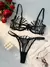 Conjunto de 2 peças de roupa interior sensual bordado do copo de peito preto da mulher, para uso nas quatro estações. - comprar online