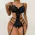 Body feminino sexy de renda, conjunto de pijama babydoll, sutiã aberto em V profundo da liga - HotSexy