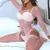 Fato de arrastão sexy rosado feminino, lingerie erótica, trajes fora do ombro, meias de corpo inteiro, malha. - HotSexy