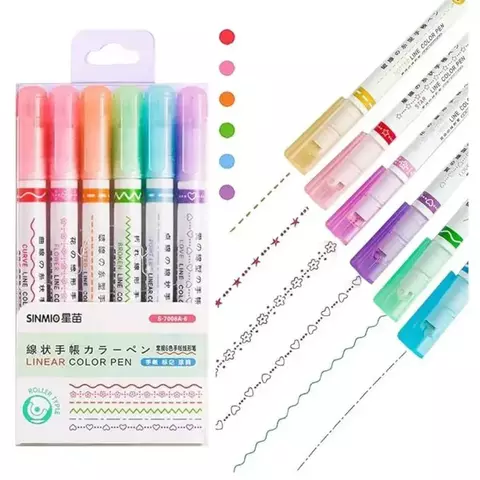 Kit Estojo com 6 Canetas Carimbos Roller