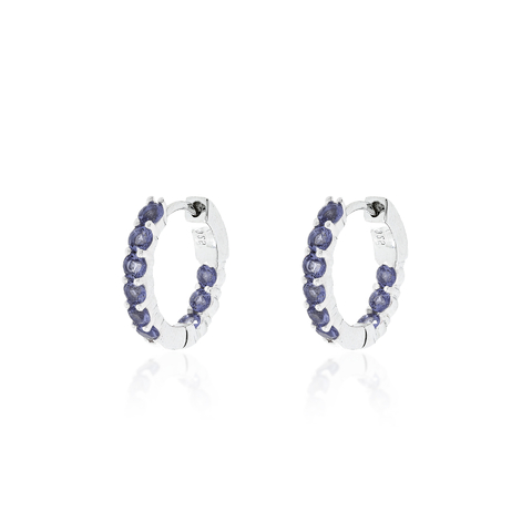 BRINCO PRATA ARGOLA 17MM PONTOS DE 2MM POR DENTRO E POR FORA TANZANITA