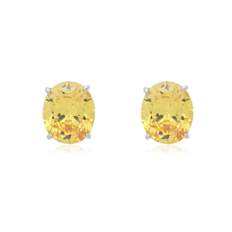 BRINCO PRATA OVAL LISO GRANDE AMARELO CITRINO