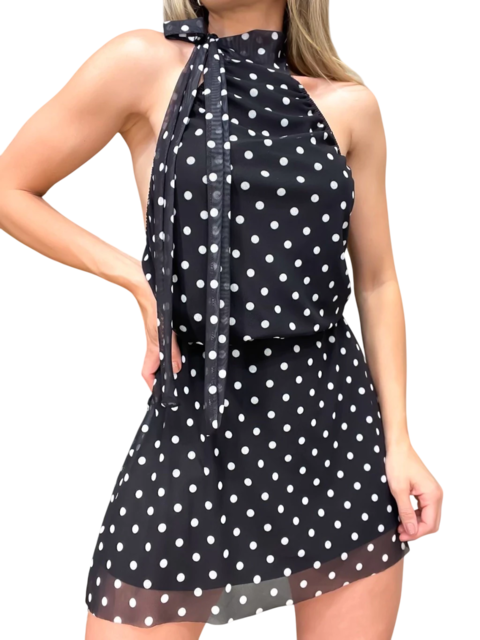 Vestido Curto em Tule Poá Frente Única com Amarração Layla - comprar online