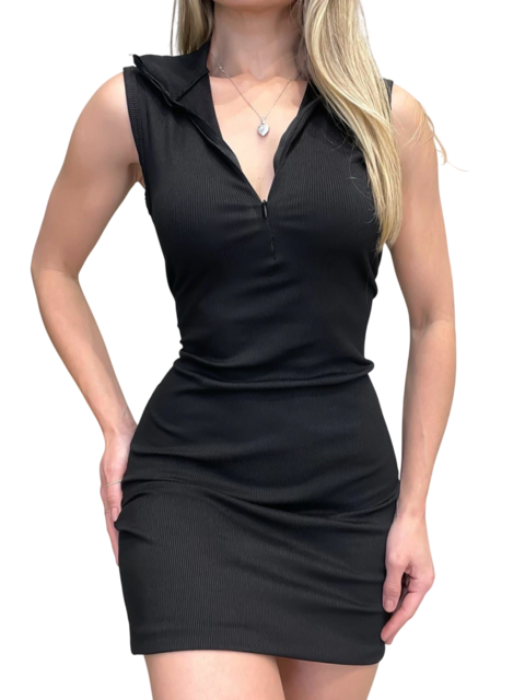Vestido Curto em Ribana Regata com Zíper Frontal e Gola Micaela - comprar online