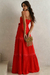 vestido longo vermelho com faixa e detalhe em guipir - comprar online