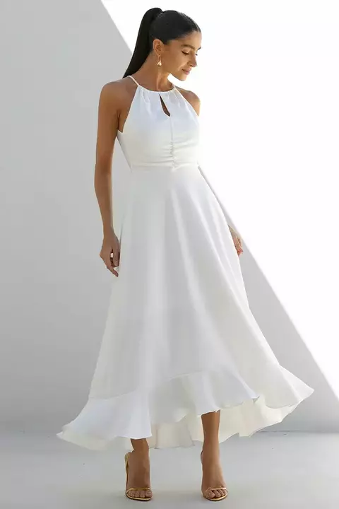 VestidoCristinaLongoFranzidoNoBustoComBabadoNaBarraOffWhite