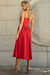 vestido midi vermelho com alças e detalhe em guipir - comprar online