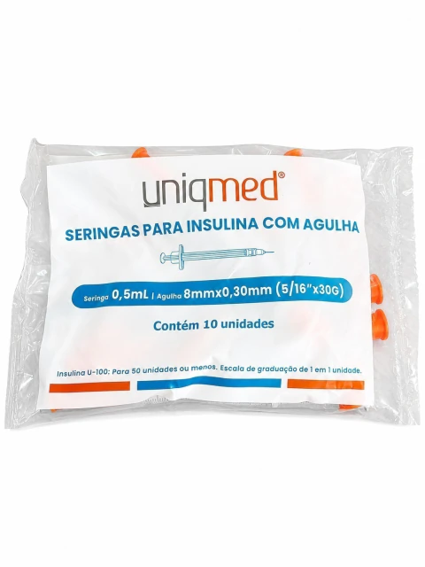 Seringa 0,5ml Insulina Com Agulha 8mm X 0,30mm (10 unidades) UNIQMED - SITE