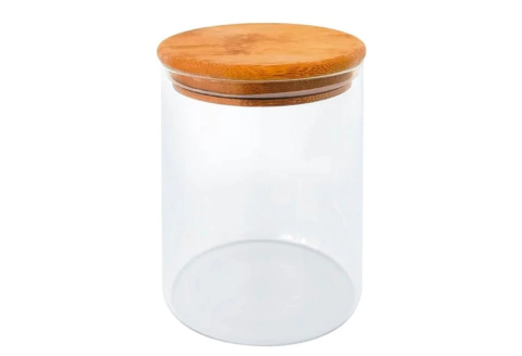Pote de vidro hermético com tampa de bambú 640ml - comprar online