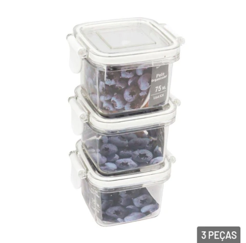 Jogo com 3 potes de plástico 75ml