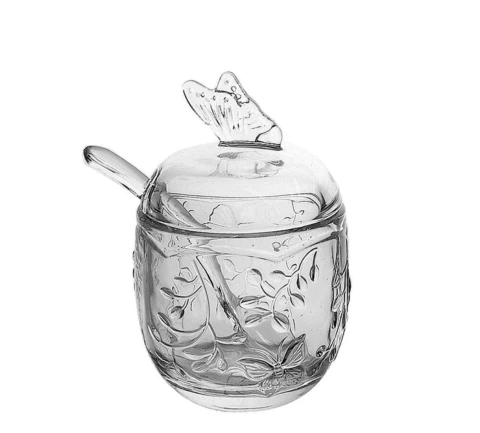 Açucareiro de Vidro 12,5cm com Colher Borboleta