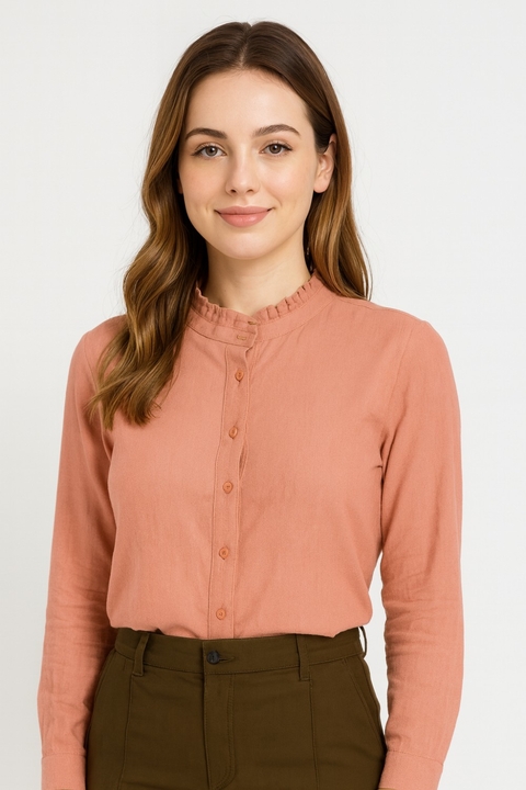 Camisa em viscose manga longa pessego Difato