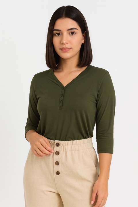 Blusa basica verde meia manga Modus e Manias