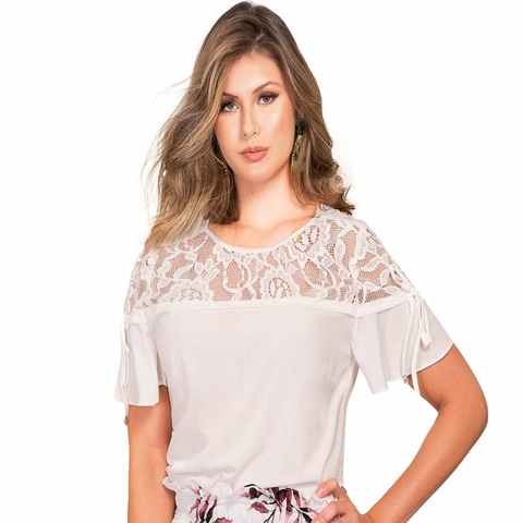 BLUSA VISCOSE BRANCO OFF COM RENDAS MODUS E MANIAS