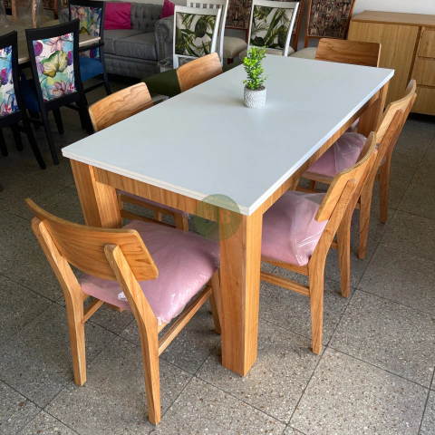 Juego de 6 Sillas + Mesa Extensible Combinada 1.60 a 2.00 x 0.80 Luna