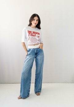 Calça jeans cintura branca