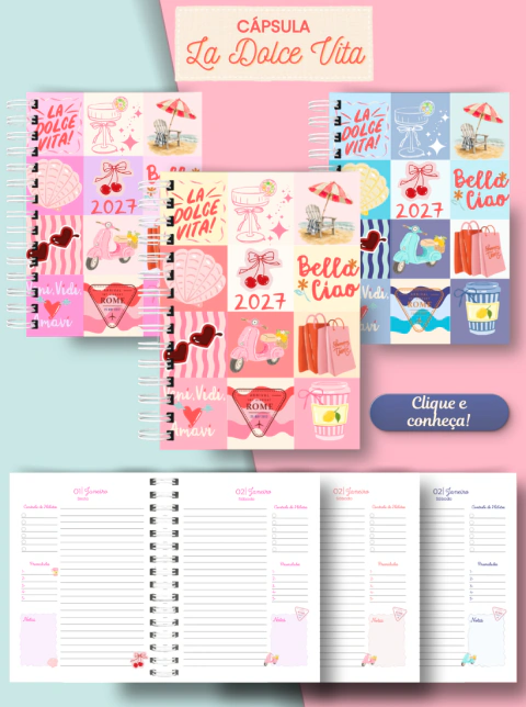 Cápsula Dolce Vita | 3 Capas Agenda A5 + 3 Miolos Agendas 2027 Dolce Vita - Arquivo Digital