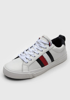 TENIS TOMMY HILFIGER DINO COURO FAIXA LATERAL BRANCO - loja online