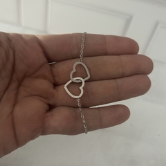 Pulsera de acero doble corazon - comprar online