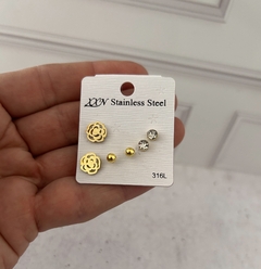 Mix aros flor de acero dorado - comprar online