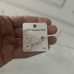 Mix aros corazon de acero dorado - comprar online
