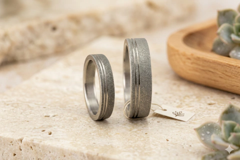 Set alianzas Titanio arenado con líneas pulidas (00013_4N7N) - comprar online