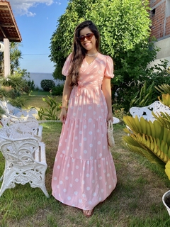 Vestido Longo Poá Rosa Sara - comprar online