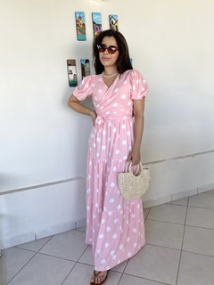 Vestido Longo Poá Rosa Sara