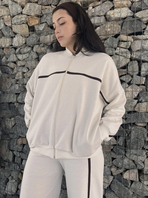 Jaqueta listra de moletom off white