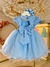 Vestido Infantil Azul Busto Com Renda e Pérolas Batizados(KKRC)