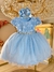 Vestido Infantil Azul Busto Com Renda e Pérolas Batizados(KKRC)