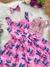 Vestido Infantil Lilo Stitch e Angel C/ Laço Rosa Colorido(KKRC)