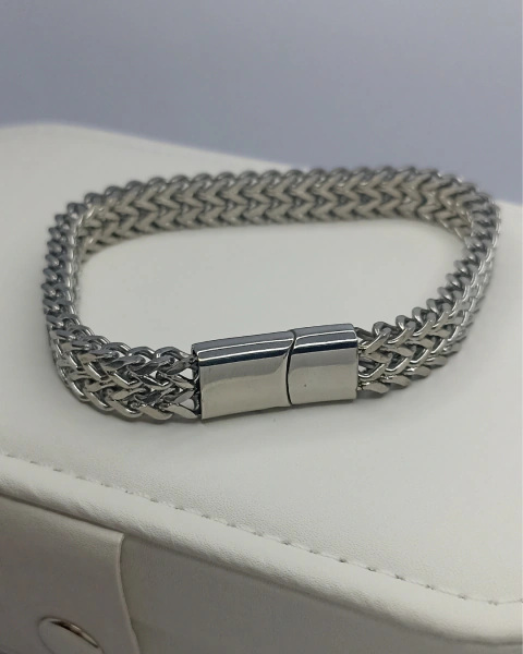 Pulseira Masculina Malha Grumet Grossa em Aço Inoxidável